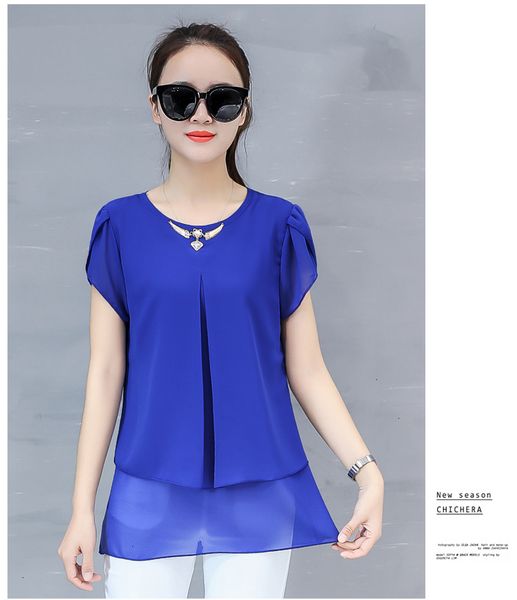 

womens clothing blouse woman blouse new shirt summer multi colors casual o neck short sleeve chiffon short sleeve blusas femininas, White