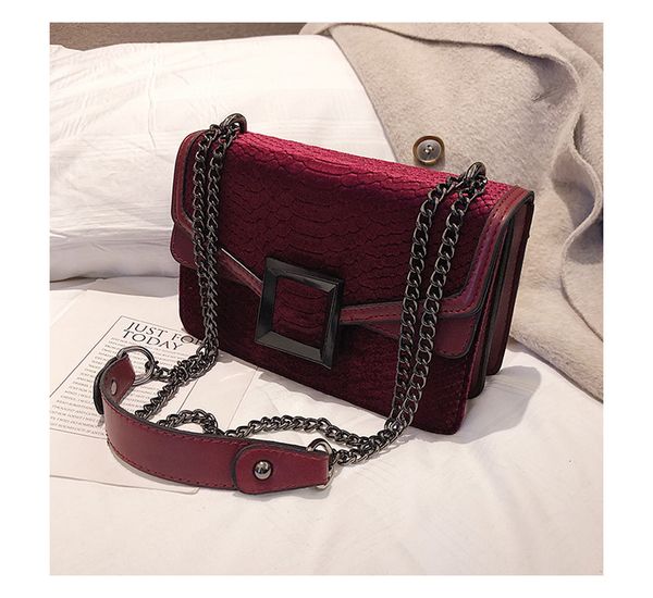 

velvet small square bag female new crocodile pattern european style retro chic chain shoulder messenger bag small bag