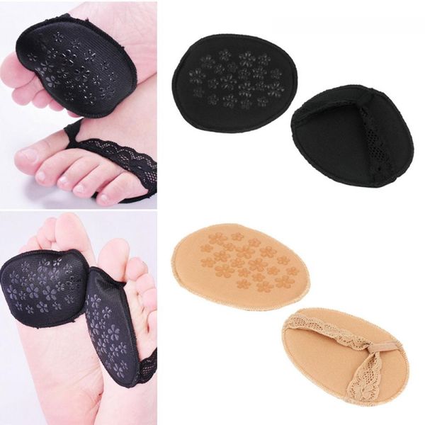 

2018 1pair women ladies comfy lace sponge forefoot insoles invisible high heeled shoes/slip resistant half yard pads black, Black;white