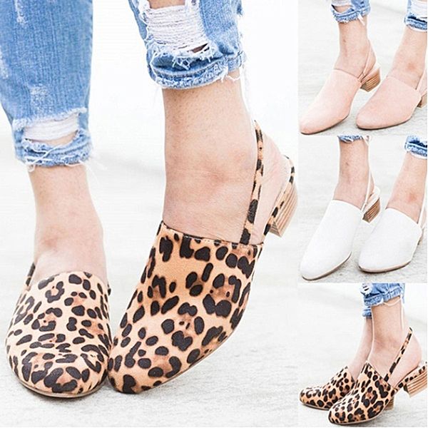 

new leopard sandals fashion pointed toe buckle elastic band sandals leopard casual single shoes, Black