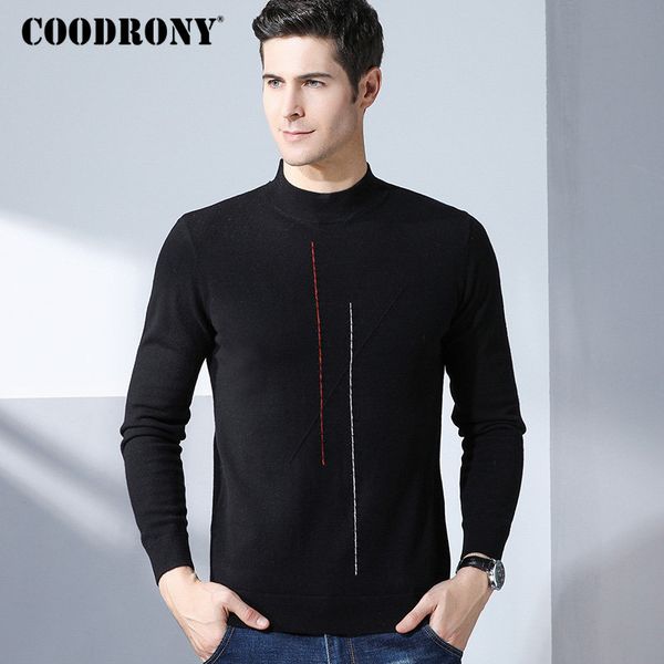 

coodrony 2018 winter new arrival thick warm merino wool sweater men knitted cashmere pullover men casual striped pull homme 8319, White;black