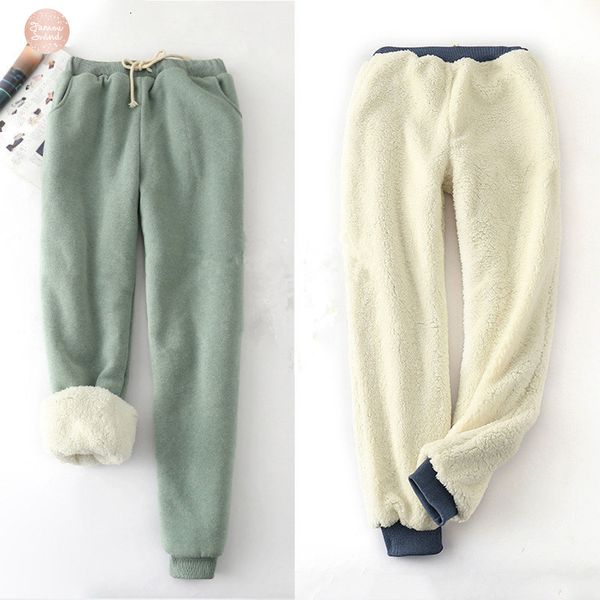 

loose winter lambskin trousers thicker elastic waist loose pants large size solid color cotton harem pants women casual warm mz1955, Black;white