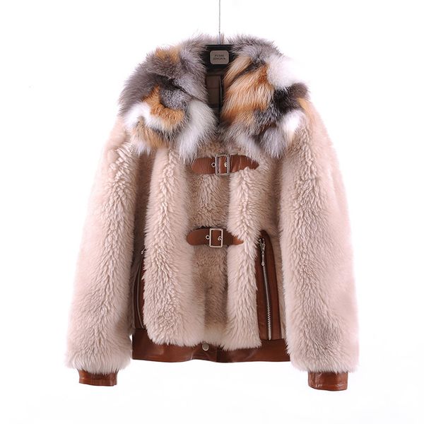 

fox fur collar natural real fur coat female wool jacket autumn winter coat women clothes 2020 korean vintage short zt4294, Black
