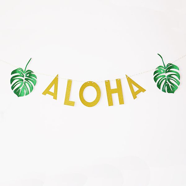 

aloha banner, aloha party,luau party decor ,glitter gold tropical party p banner