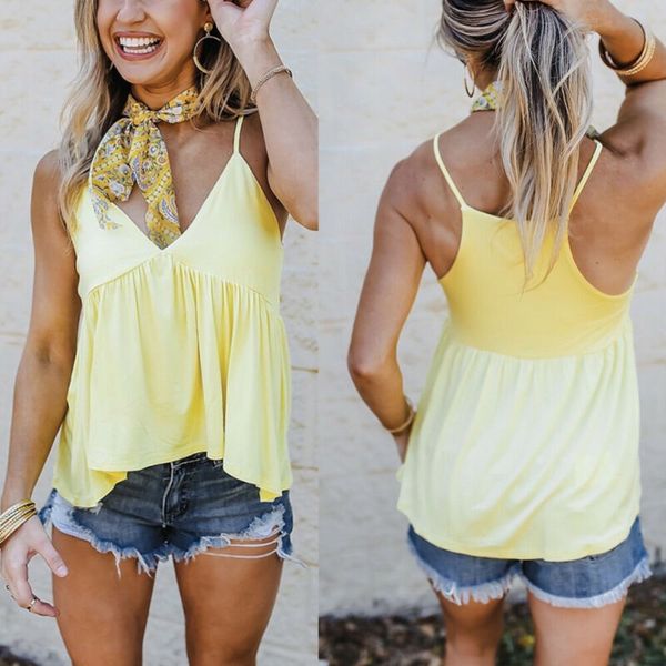 

women sleeveless loose camisole casual v-neck summer, White