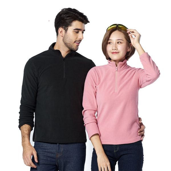 

men women outdoor polar fleece shirt autumn winter windproof thermal breathable pullover camping riding sports sweat shirt, Gray;blue