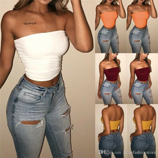 

fashion women off shoulder elastic tube bra blouse strapless bandeau crop shirt ing, Black;white