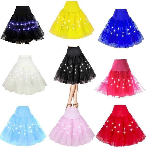 Iluminação led balanço tutu saia feminina halloween festival de natal escola menina festa mostrar dança plus size M-6XL malha midi tule anágua