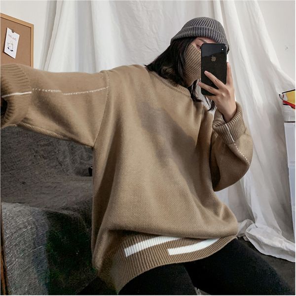 

men's sweaters 2021 autumn and winter trend thickening sweater fashion casual high collar loose pullover dark gray / khaki black, White;black