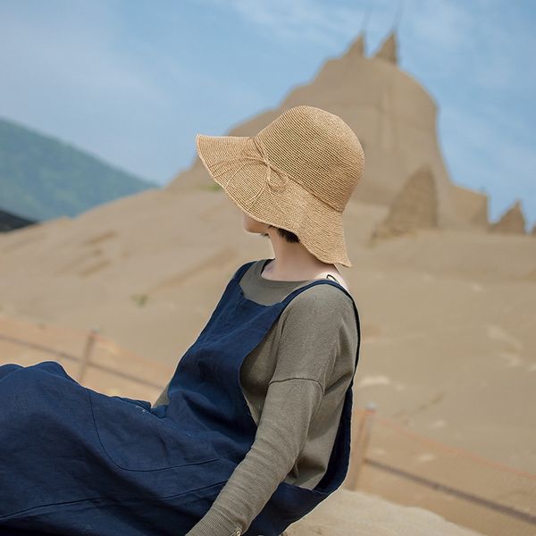 

fisherman basin sun women's summer japanese ultra-fine lafite fisherman basin hand-woven sunshade hat sun hat, Blue;gray