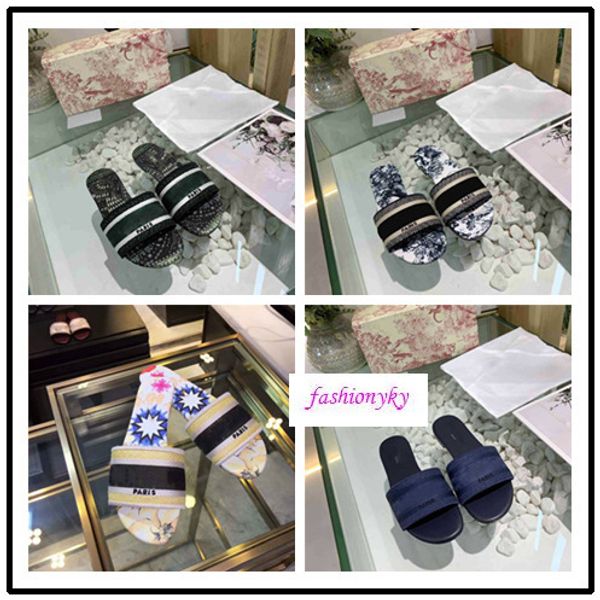 

wholesale dazzle flowers trendy bohemia women slippers wholesale letter embroidery lady sandal size 35, Black
