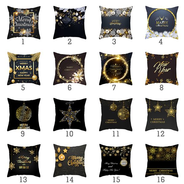 

christmas printed black and gold pillow case throw pillow cover for sofa car home living room decorative cushion cover 45*45
