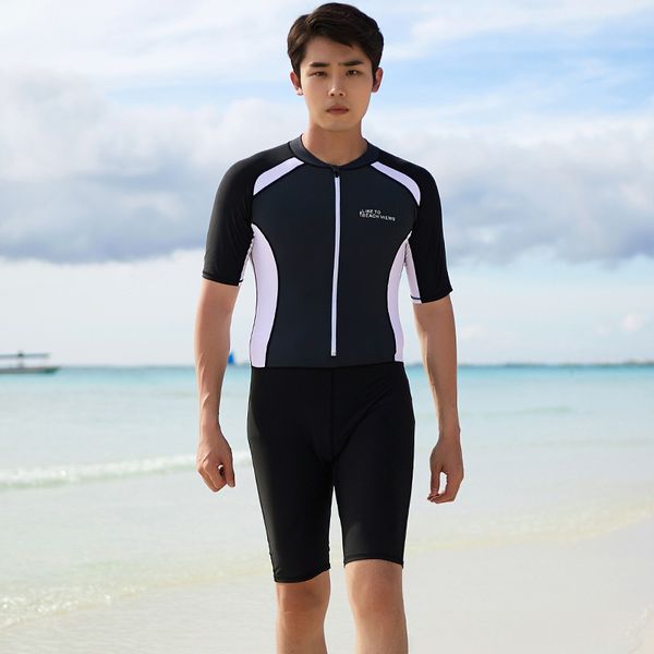 

swim wear 2021 men's one-piece swimmingsuit short-sleeved short sports sunscreen student professional training swimsuit large size