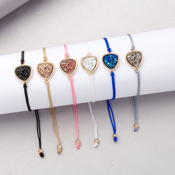 

fashion 6colors resin druzy bracelet triangle irregular imitate natural stone adjust drawstring drusy bracelet bangle for women jewelry, Golden;silver