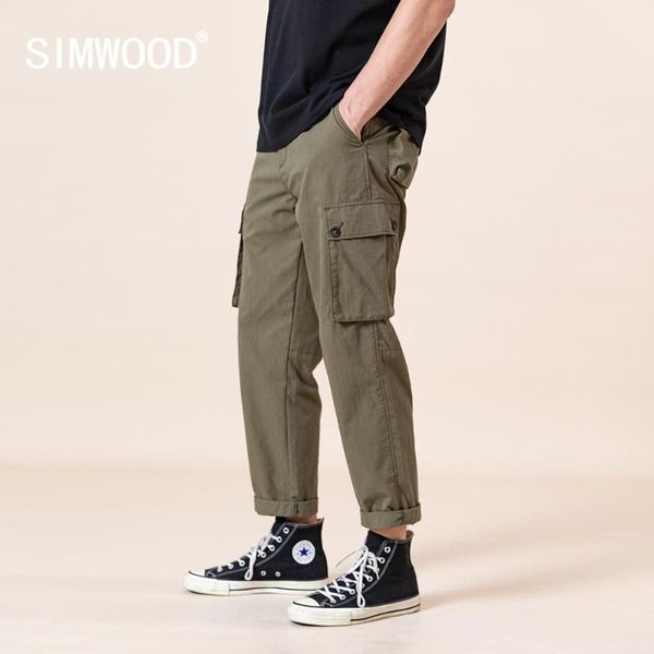 

simwood 2020 summer new cargo pants men loose multi-pockets ankle-length trousers plus size brand clothing sj170379, Black