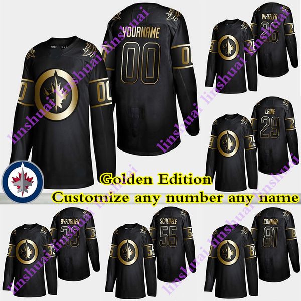 

golden edition winnipeg jets jersey 29 patrik laine 26 blake wheeler byfuglien mark scheifele customize any number any name hockey jerseys, Black;red