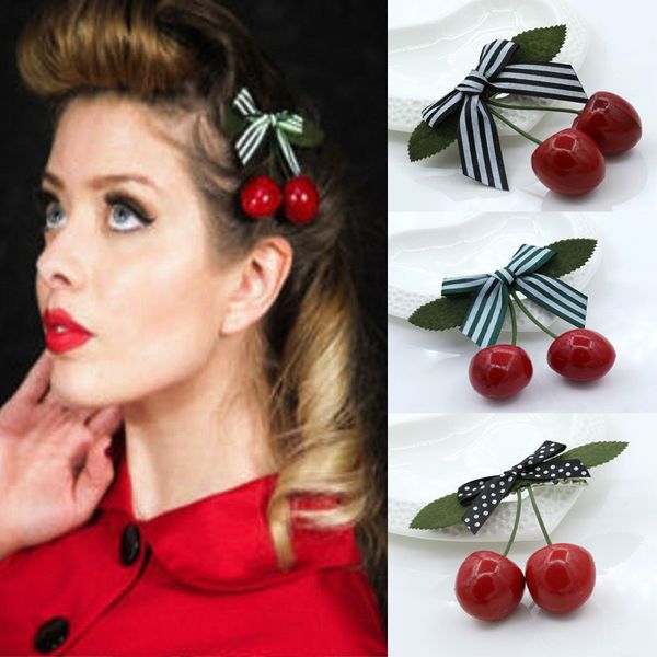 Hot Women Girl Lady Bow Cherry Hair Clip Hairpin Kawaii Hair