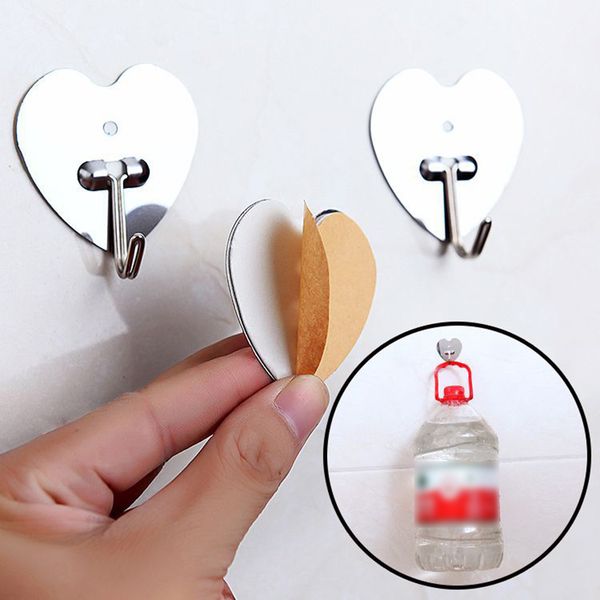 

10pcs no-nail stainless steel adhesive kitchen hook traceless bathroom living room closet hat coat hanger