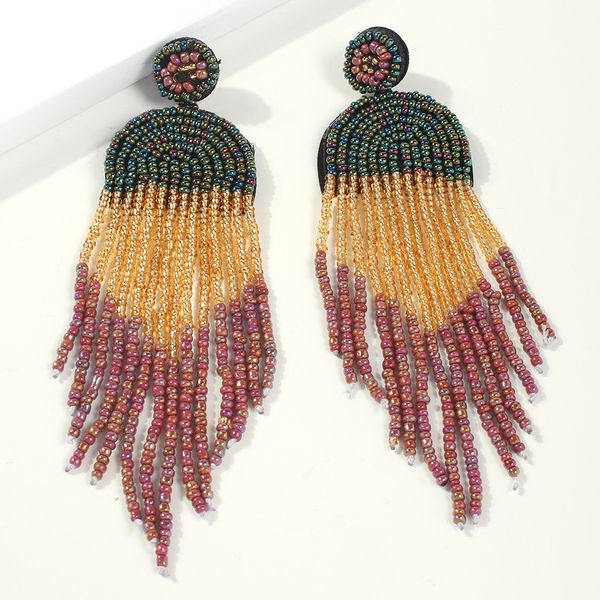 

fashion new bohemian ethnic style rice beads tassel earrings european and american creative color matching long earrings, Golden