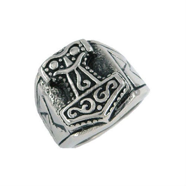 

tribal symbol myth thor hammer ring stainless steel jewelry celtic knot ring norse viking motor biker men wholesale, Golden;silver