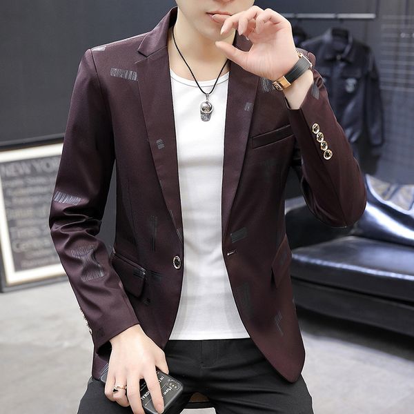 

2020 autumn men's slim-fit blazer youth casual printed blazer, White;black