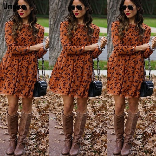

umeko women's mini dresses elegant round neck 3/4 sleeve office lady spring summer floral printing dress fashion clothes vestido, Black;gray