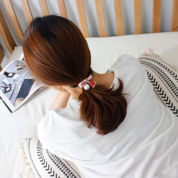 

корейский фруктовый жемчуг кольцо головной убор bowrope японская и корейская версия сладкий галстук для волос резинкой головы веревка аксесс