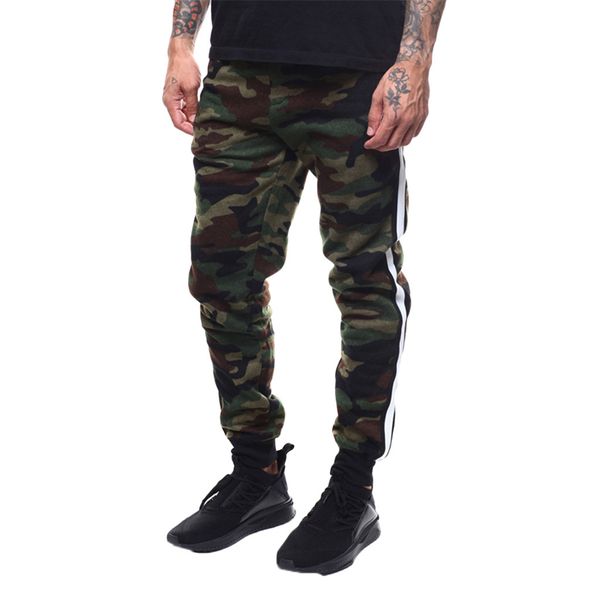 

handsome male splicing camouflage printed overalls sport work casual trouser pants pocket mens pants clothes pantalon hombre, Black