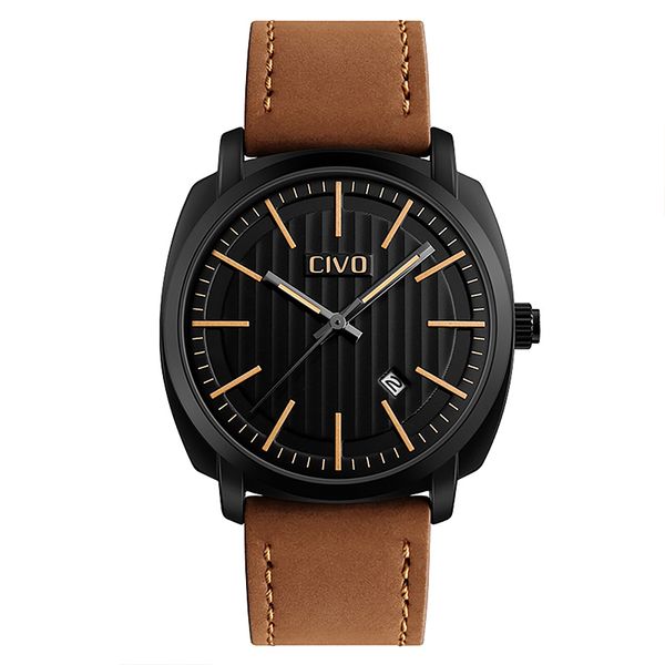 

civo fashion casual watches mens waterproof business sports watches simple design analogue date calendar quartz wristwatch clock, Slivery;brown