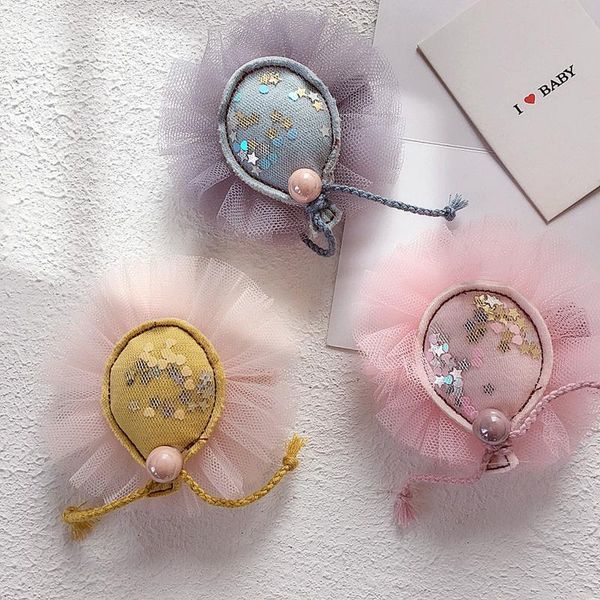 

child hair pins spring color covering yarn sequins crown bow yarn shell beads hair clips for girl fashion accessories, Slivery;white