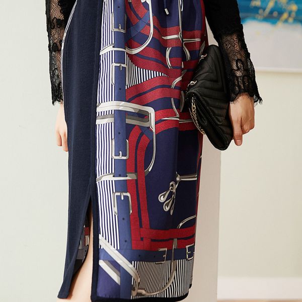 

new belt printed silk skirt women s high waist silk skirt mid skirt, Black