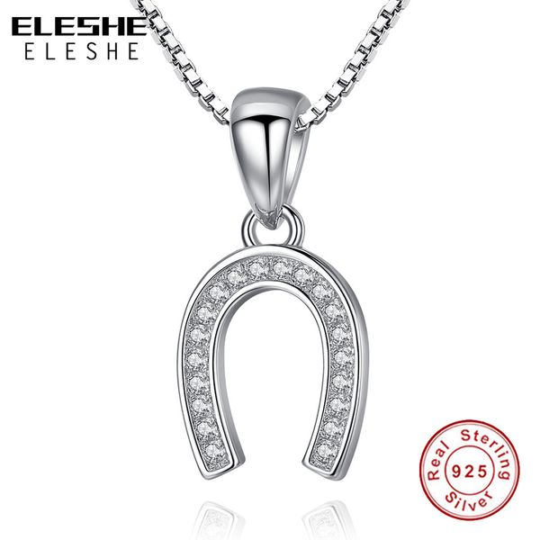 

eleshe fashion new lucky horseshoe pendant necklace for women jewelry horse hoof letter u zirconia necklace female gift, Silver