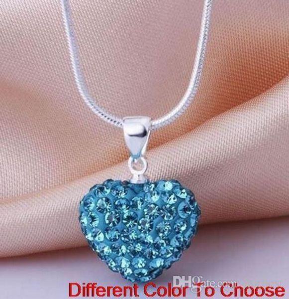 

fashion ale new wedding mircro pave disco mix colors beads clay heart silver plated crystall crystal necklace pendant women y3422 a83