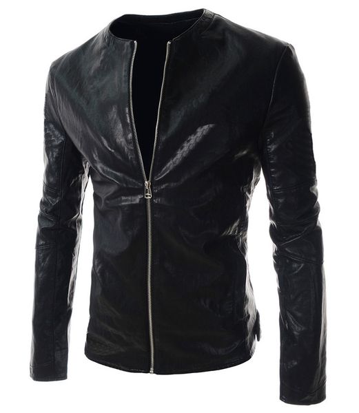 

new brand pu leather jacket male british style classic motorcycle leather jacket men casual biker black outwear