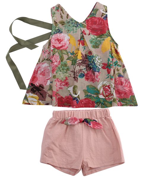 

summer clothes set toddler baby girl cottn vest short 2pcs todder baby girl clothes floral vest + shorts summerclothes, White