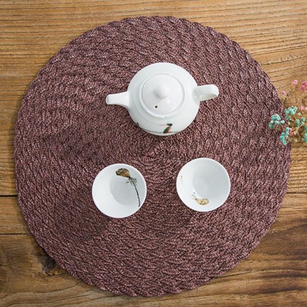 

round woven placemat plastic western food insulation padmat handmade solid non-slip eco-friendly 5 colors pp dh0850