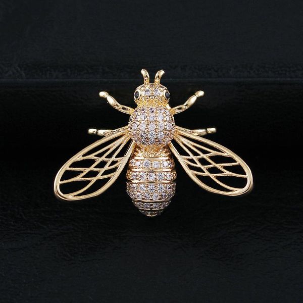 

trendy animal crystal bee brooch metal zircon lapel pins men's suit shirt small collar pin corsage jewelry for women accessories, Gray