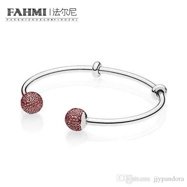 

FAMI 100% 925 Sterling Silver 1:1 Original 596438CZS MOMENTS SILVER OPEN BANGLE WITH PAVE CAPS Red Vintage Women's Gemstone
