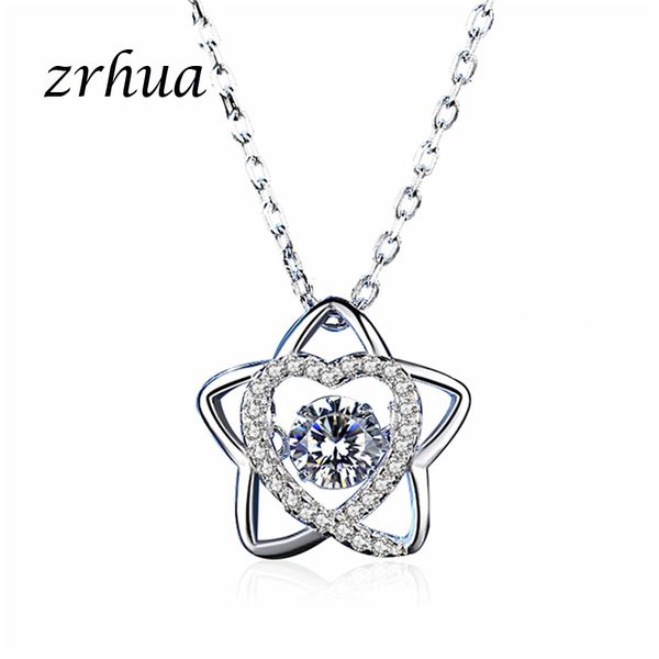 

zrhua original 925 sterling silver necklace pendants jewelry for women with chain luxurious big cz crystal stone accessories