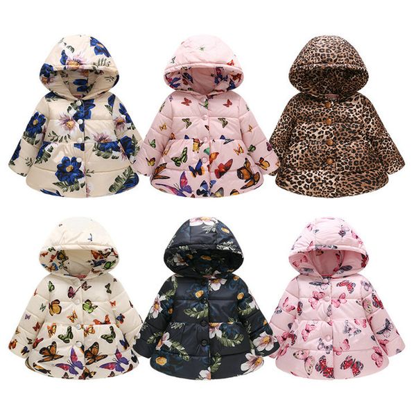 

retail 15 styles kids winter fashion floral printed hooded jacket luxury fur down jacket snow coat kids designer clothing, Blue;gray