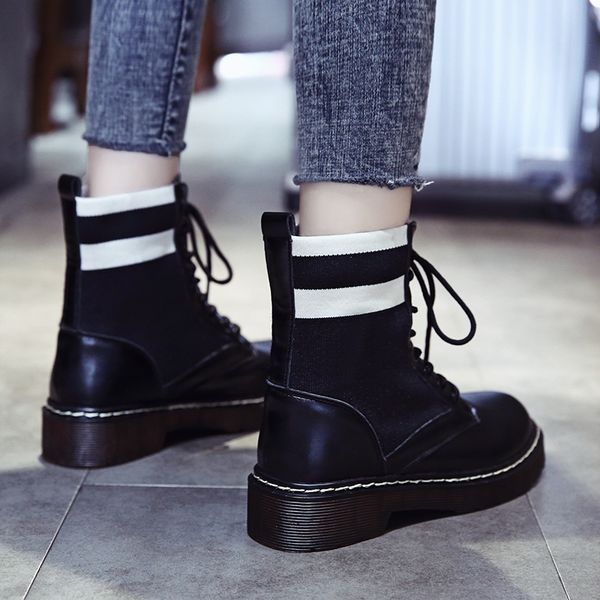 

elegant woman boots booties ladies women's rubber shoes rain lace up luxury designer boots-women round toe flat heel winter, Black