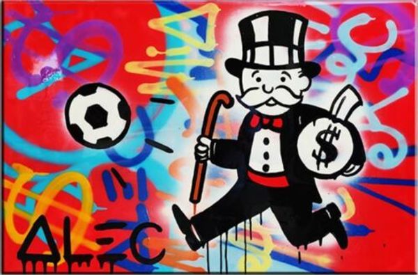 

alec monopoly baknsy oil painting on canvas graffiti art wall decor soccer wall art home decor handpainted &hd print for livingroom 191013