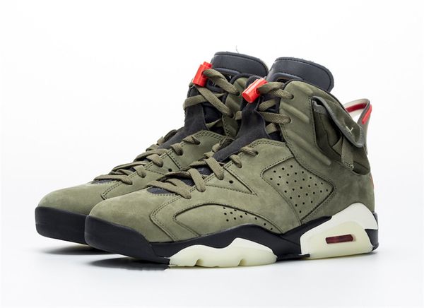 

2019 release travis scott x air 6 cactus jack medium olive glow in the dark suede 3m basketball shoes cn1084-200 athletic shoes size 7-13, White;red