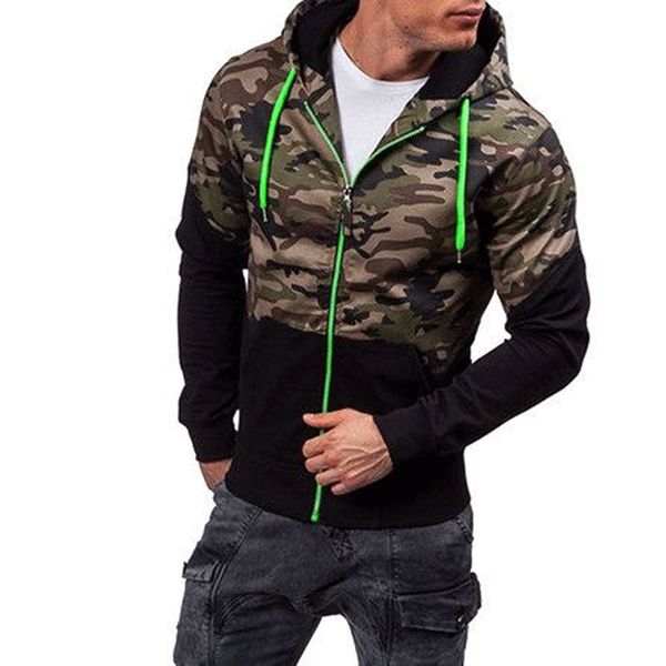 

new cotton sweatshirts men casual camouflage zipper sweatshirt sports pullover coat autumn winter hoodies patckwork clothes, Black