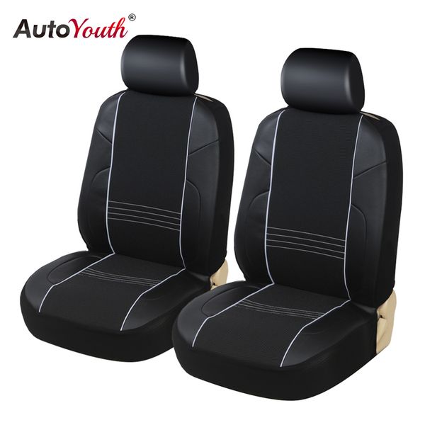 

autoyouth pu leather car seat covers universal front seat cover black and gray airbag compatible 2pcs fit for cars suv trucks