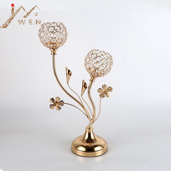 

2-arms crystal candle holders metal candelabras delicate gold candlesticks wedding flower patter home l decor