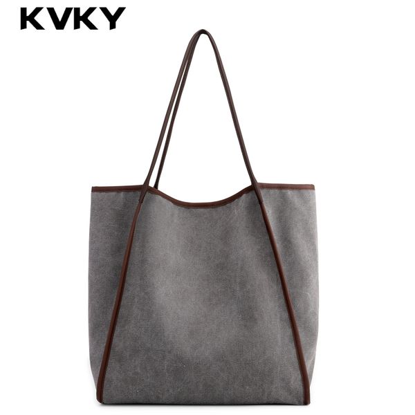 

kvky women handbags solid canvas female shoulder bag big bucket casual totes bags ladies shopping bags bolsos mujer