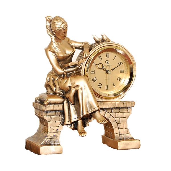 

vintage figurine resin crafts deskclock reading beauty statue european home decor statue clock desk table clocks
