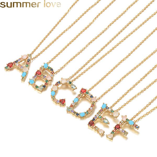 

мода 26 письмо начальной многоцветный cz ожерелье золотой цвет персонализированные письмо ожерелье имя ювелирные изделия для женщин аксессуа, Silver