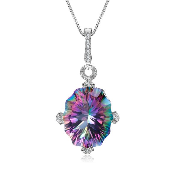 

gem's ballet genuine 925 sterling silver irregular necklace for women 24.21ct natural rainbow mystic quartz pendant fine jewelry